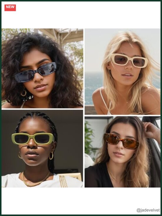Retro Vintage Small Square Rectangle 90s Y2K Sunglasses Pack of 4 main image 6